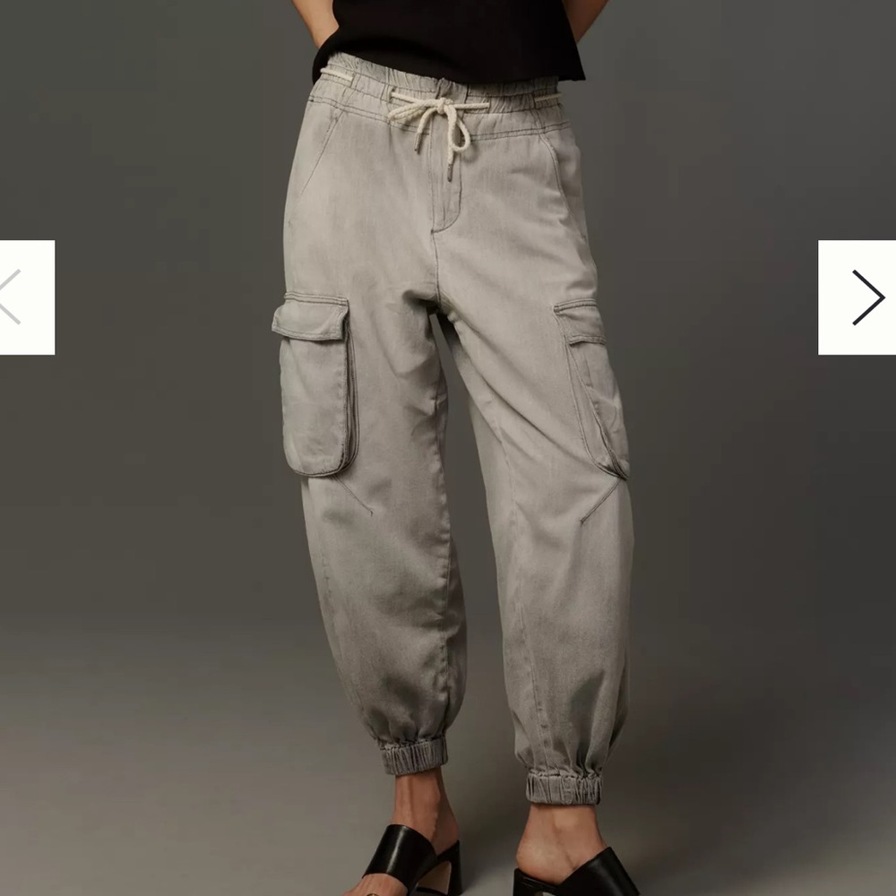 Anthropologie Pilcro XS High Rise Drawstring Cargo Jogger Jeans Pants Gray Relax